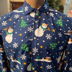 SuitMeister Snowman Holiday Christmas Button Up Dress Shirt NEW Medium